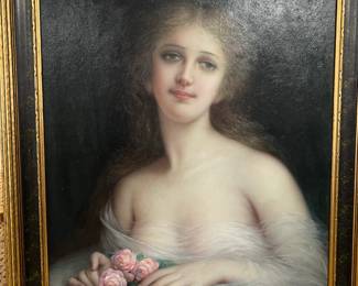 19th c. Boudoir Painting "Young Lady"