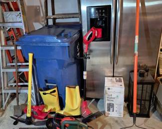 Blower, two hedge trimmers, good quality gardening tools (more not shown)