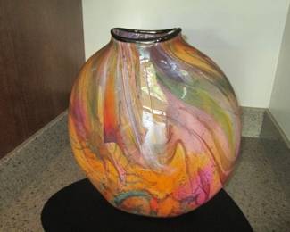 "La Chaussee" Signed Fine Art Glass,                                           Size:  14" X 14" X 5" Deep 