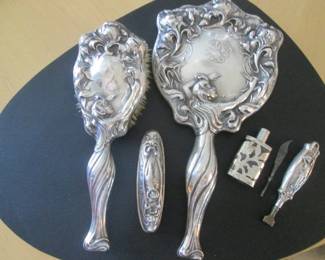 Sterling Vanity Set, Art Nouveau, 6 Pieces
