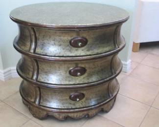 Oval Drawer Chest, Antique Silver & Gold Finish,            32" X 27" X 29"