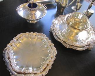 Silver Plate Trays, Bowls, Footed Tidbit Tray
