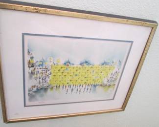 Framed Water Color of the Wailing Wall