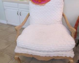 Pair of Louie XV Begere French Arm Chairs By Kreiss Furniture, "Indian Eyelash" Cotton Upholstery & Down-Filled Cushions. 38" X 38" X 41"