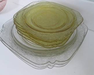 Vintage Amber & Clear Depression Glass Plates