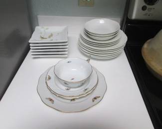 4-Pieces Herend Rothschild "Bird Pattern", Hand Painted, Hungary