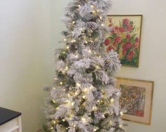 7' High Flocked & Lighted Christmas Tree with Large Pine Cones.   Statuesque!