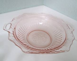 Vintage Pink Depression Glass Serving Bowl