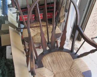 2-Windsor Chairs, 1-Arm & 1-Armless, Woven Seats