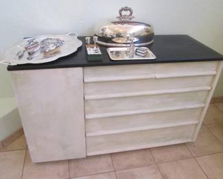 Drexel, White Sideboard/Storage Chest, Black Top,        53" X 20" X 33" High