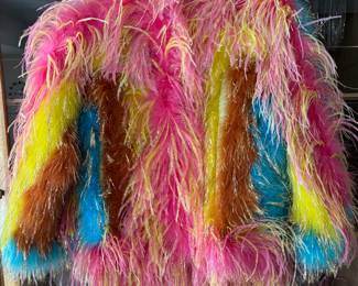 London 70's Designer Ann Green "Feathers Galore" Bolero Jacket Size M...Be The Dancing Queen!  Similar to Dolce Gabbana!
