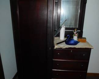 ANTIQUE WALNUT WARDROBE DRESSER WITH MIRROR