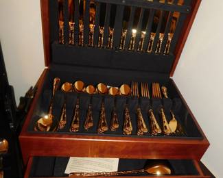 GOLD PLATED FLATWARE WITH SILVER CHEST