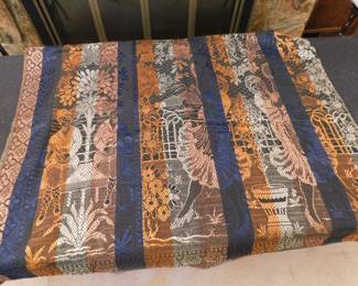 ANTIQUE VICTORIAN SILK EMBROIDERED BED COVER FOLDED