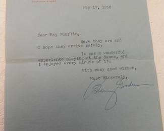 Signed Letter From Benny Goodman On Letter Head