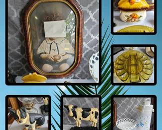Picture Cast Iron Merry Mushroom Milk Glass Avocado Green Egg Relish Dish Etc