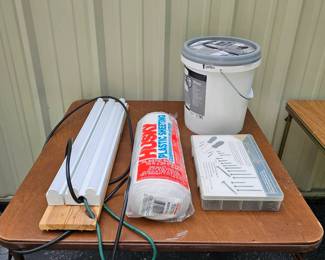 Painters Pail Led Lights Wood Screws Plastic Sheeting Roll