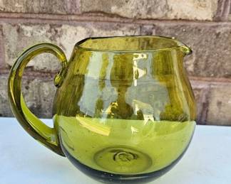 04 Vintage Blenko Hand Blown Glass Green Pitcher