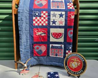 American Pride 2002 Home Interior Eagle Statue Handmade Quilt Marines USA Pride