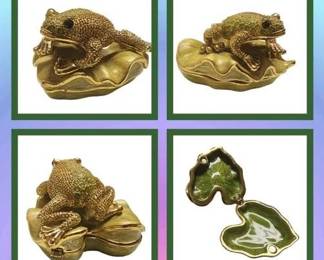 Kubla Craft Enamel Frog On A Lily Pad Trinket Box