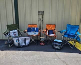Tailgate Party 4 Chairs With Carry Cases Coolers Charcoal Torch Holders