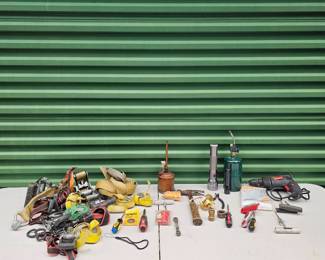 Grandpas Work Bench Vintage Oil Can Propane Torch Drill Straps More