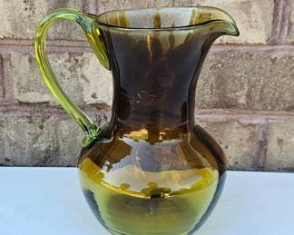 Bischoff Vintage Hand Blown Glass Pitcher Burnt Amber