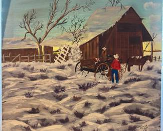 Barn in Snow Canvas