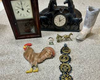 Vintage Clock, Horse Clock, Vintage Brass Items