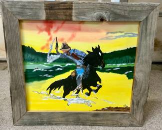 Cowboy with Gun on Horse canvas framed