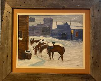 Horses in Snow Canvas Framed