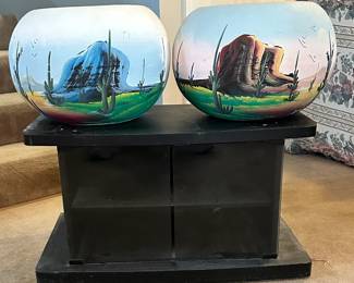 Painted Southwestern-Style Terra Cotta Pots/TV Stand