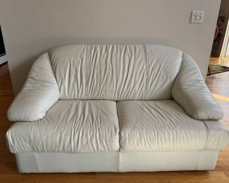 Mid-Century Cream-Color Leather Two-Seat Sofa - 2 Available. Each Measures 64" x 38" D. Photo 1 of 3. 