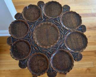 Carved Wood Two-Piece  Tripod Side Table. Measures 18" D x 21" H. Photo 2 of 2.