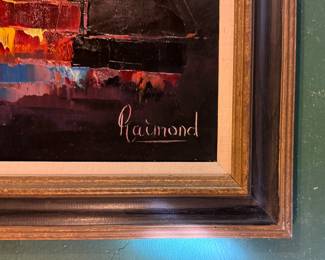Sailboats at Sunset. Signed by Raimon. Measures 36" x 24"; 44" x 32" Overall. Photo 2 of 2. 