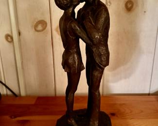 Bronze of Couple Kissing. Measures 12" H. 