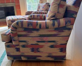 Pair of Mike Bell Club Chairs Upholstered in a Southwest IKAT Fabric. Each Measures 34" W x 38" D. Photo 2 of 5. 