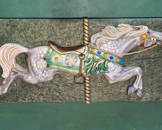 Hand-Carved Carousel Panel. Signed By Artist, CB Harmon. Measures 36" x 16". Photo 1 of 2. 