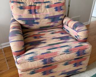 Pair of Mike Bell Club Chairs Upholstered in a Southwest IKAT Fabric. Each Measures 34" W x 38" D. Photo 1 of 5. 