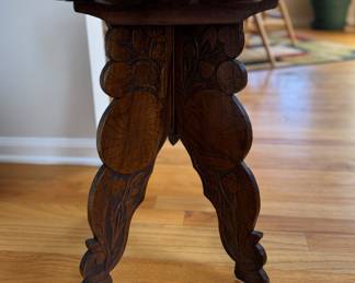 Carved Wood Two-Piece  Tripod Side Table. Measures 18" D x 21" H. Photo 1 of 2.