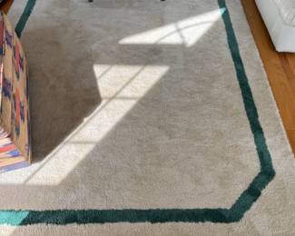 "Preppy" Wool Cream Rug With Green Boarder. Photo 1 of 2. 