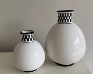 Pair of Sommerhuber Austria Checkerboard Pottery. Small Measures 6" H; Large Measures 9" H. Photo 1 of 2. 