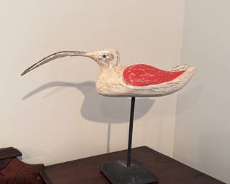 Hand-Carved Shorebird Decoy. Measures 10" H x 14" L. 