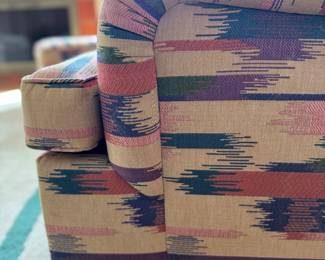 Pair of Mike Bell Club Chairs Upholstered in a Southwest IKAT Fabric. Each Measures 34" W x 38" D. Photo 4 of 5. 