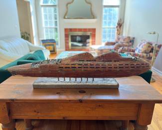 Copper and Mixed Material Submarine Sculpture Mounted on Wood. Measures 50" W x 8" D x 14" H. Photo 1 of 4. 