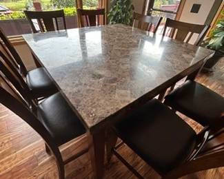 Stone top and wood bar height table set view 2