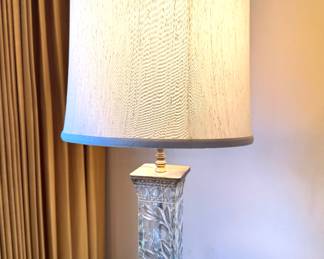 Cut Glass and Brass Table Lamp with Floral Motif, Mid-20th Century