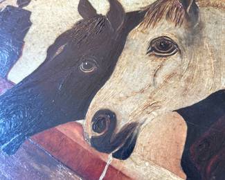 Antique 19th Century Oil Painting of Horses – Large Original Framed Equestrian Artwork