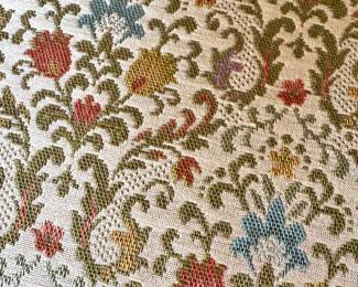 Antique Parlor Chair with Ornate Carvings & Damask Floral Fabric