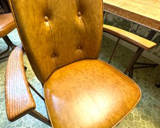 Mid-Century Dining Armchair – Stoneville Furniture Co. – Vinyl Upholstery with Tufted Back & Wood Arms on Casters
